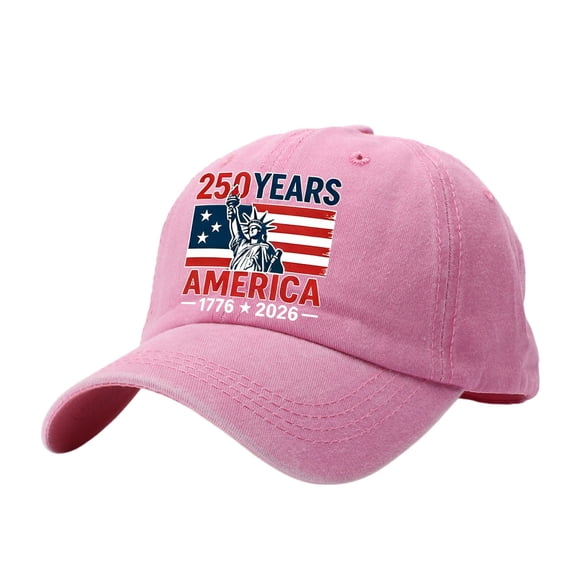 BODOAO USA 250 Years Baseball Cap 1776-2026, Statue of Liberty America 250th Anniversary Independence Day Patriotic Vintage Washed Cotton Adjustable USA Flag Dad Hat Pink