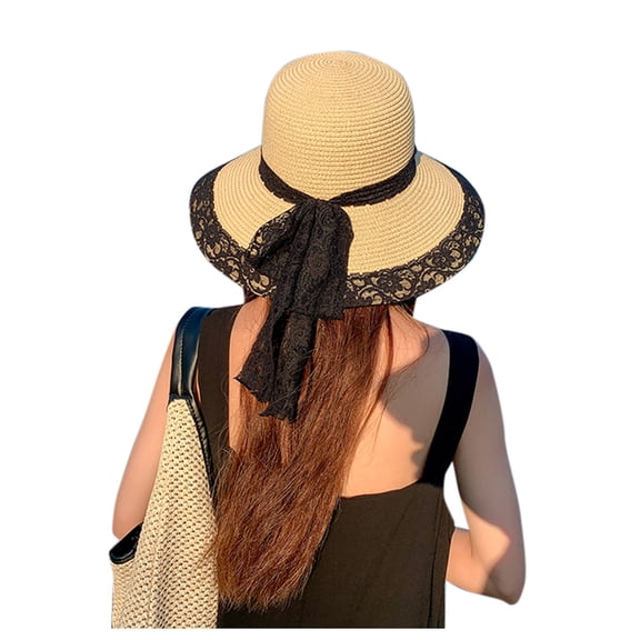 BODOAO Wide Brim Straw Hat for Women Straw Hat with Bow Wide Brim Derby Hats for Women Vacation Hats Womens Hats Fashion Outdoor Sun Hat for Beach Womens Sun Hat Panama Fedora Hat Mexican Straw Hat