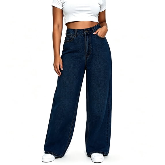 BODOAO Wide Leg Jeans for Women High Waisted Denim Pants with Classic Five Pocket Design Loose Relaxed Fit Full Length Baggy Silhouette Casual Everyday Jeans Dark Blue M