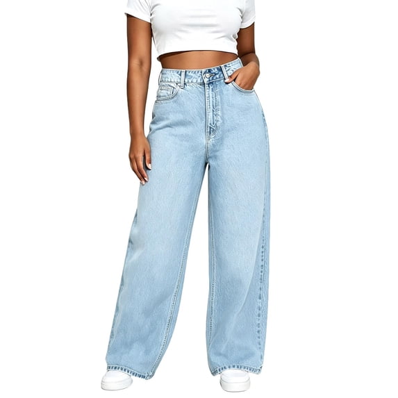 BODOAO Wide Leg Jeans for Women High Waisted Denim Pants with Classic Five Pocket Design Loose Relaxed Fit Full Length Baggy Silhouette Casual Everyday Jeans Light Blue L