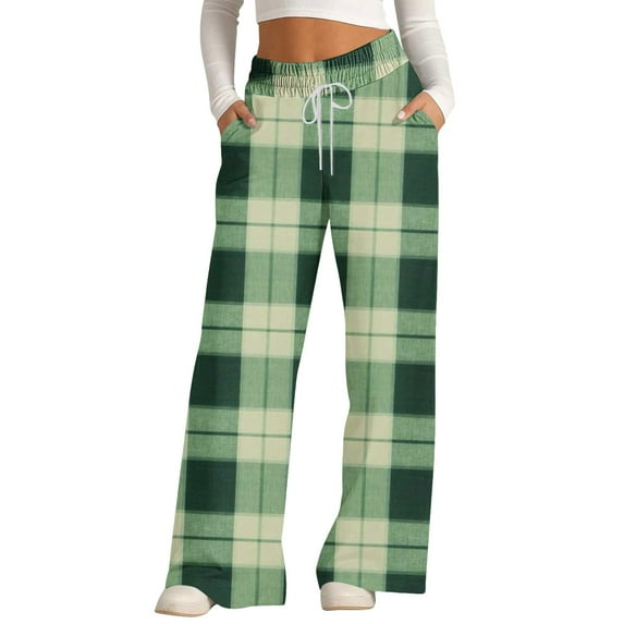 BODOAO Wide Leg Sweatpants Women Baggy Low Rise Oversized Straight Leg Sweatpants Lightweight Yoga Track Pants with Pockets Plaid Wide Leg Casual Pants Sports Pants Loose Running Pants Green 3Xl