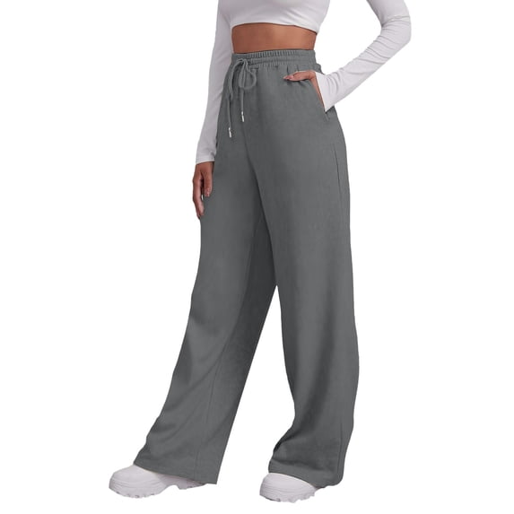BODOAO Wide Leg Sweatpants for Women Elastic High Waisted Drawstring Loose Pants with Pockets Ladies' Sweatpants Sweatpants High Waist Yoga Sports Belt Pocket Grey M