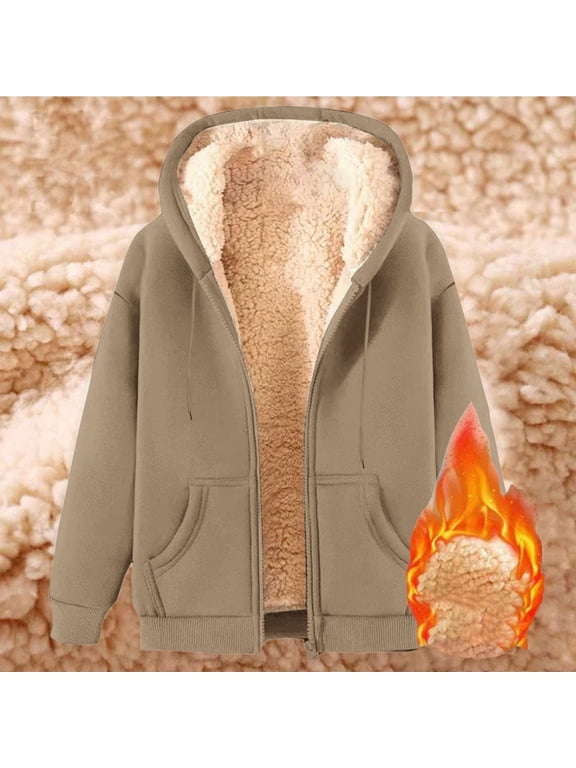 Winter Coats for Women 2025 Warm Plus Size Fleece Lined Jackets Button Down Sherpa Hooded Parka Oversized Hooded Outerwear Thermal Winter Warm Outerwear with Pockets Khaki XXL