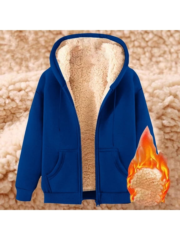 Winter Coats for Women 2025 Warm Plus Size Fleece Lined Jackets Button Down Sherpa Hooded Parka Oversized Hooded Outerwear Thermal Winter Warm Outerwear with Pockets Blue M