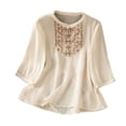 thumbnail image 1 of BODOAO Women Linen Embroidered Top Vacation Shirts Quick Dry Flowy Shirts Peasant Blouses Loungewear Summer Half Sleeve Soft Breathable Boho Tops Mexican Tunic Tops Fashion Outfits Beige 2Xl, 1 of 7