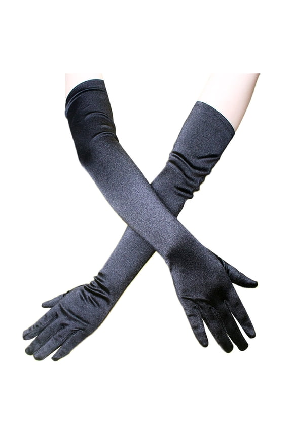 Women Long Gloves with Satin Elbow Length Gloves Opera Evening Princess Party Gloves Stretchy Performance Gloves Mitten Gloves 1920S Wedding Gloves Finger Gloves Shiny Gloves Black