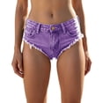 thumbnail image 1 of BODOAO Women Low Rise Jean Shorts Denim Booty Shorts Mini Cheeky Jeans Slim Fit Western Cowgirl Outfits for Club Party Concert Streetwear Summer Events and Night Out Looks Purple S, 1 of 3