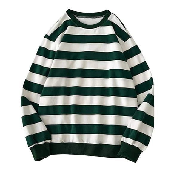BODOAO Women Oversized Striped Crewneck Sweatshirt Long Sleeve Color Block Pullover Tops Casual Loose Workout Shirt Autumn Winter Sweatshirt Round Pullover Tops Long Sleeved Stripe Blouse Green Xxl