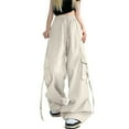 thumbnail image 1 of BODOAO Women Quick-Dry Cargo Pants Y2K Wide Leg Baggy Pants Lightweight Hiking Pants Streetwear with Drawstring American Hot Girl Work Pants Summer Versatile Loose Design Sense Wide Leg Pants White M, 1 of 4