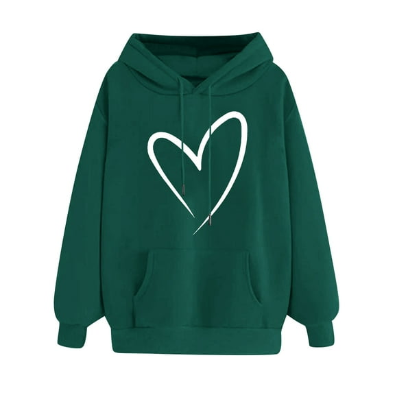 BODOAO Women'S Casual Heart Print Long Sleeve Pullover Hoodie Sweatshirt Tops Heart Hoodies for Women Valentine'S Day Drawstring Long Sleeve Sweatshirts Cute Holiday Pullover Tops with Pockets JN XXL