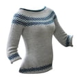 thumbnail image 1 of BODOAO Women'S Knitted Fair Isle Print Retro Sweater Loose Crewneck Long Sleeve Lightweight Cropped Pullover Tops 2025 Boho Knitted Vintage Sweaters Chunky Knit Pullover Tops Fall Outfits Blue 3XL, 1 of 6