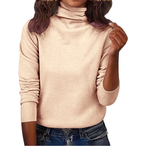 BODOAO Women'S Turtleneck Sweaters Long Sleeve Knitted Pullover Warm Cozy Tops Winter Classic-Fit Lightweight Chunky Knitted Basic Jumper Top 2025 Fall Work Outfits Thermal Underwear Tops Beige M