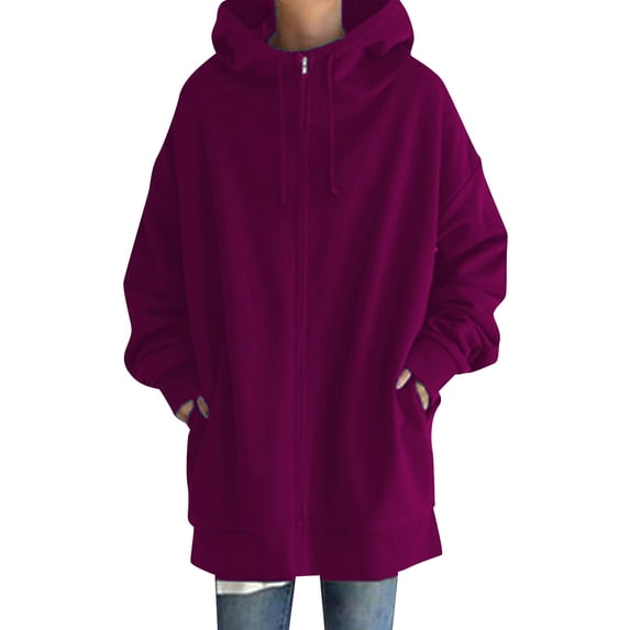 BODOAO Women'S Zip Up Hoodies Oversized Long Sleeve Fall Hooded Sweatshirts Casual Long Zip Up Jacket Coats with Pockets Loose Fit Fall Clothes Comfort Sweatshirts Long Hoodies for Women Hot Pink S