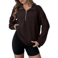 thumbnail image 1 of BODOAO Women Tops Quarter Zip Fall Winter Spring Tunic Casual Oversized Sweatshirt Knit Long Sleeve Lapel Half Zip Sweatshits Loose Waffle Knitted Pullover Sweatshirt V Neck Fall Outfit 2025 Coffee M, 1 of 8