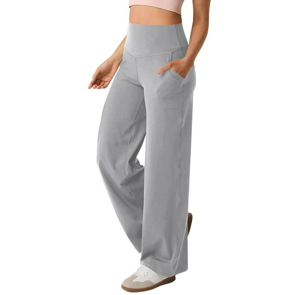 BODOAO Women Wide Leg Yoga Pants Stretch Straight Leg Dress Pant Tummy Flare Leggings Athletic Pant High Waisted Wide Leg Pants with Pockets Yoga Lounge Buttery Soft Comfy Casual Trousers