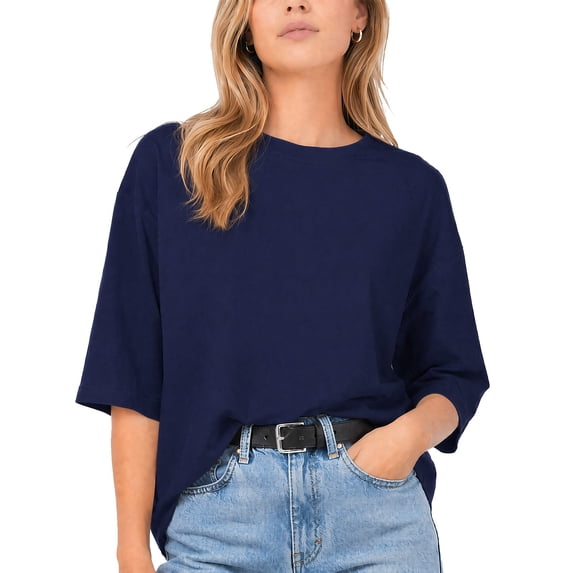 BODOAO Women's 2026 Oversized T Shirt, Casual 3/4 Sleeve Summer Boxy Top, Loose Fit Crew Neck Basic Tee for Daily Wear, Streetwear, Lounge and Vacation Outfits Navy 3XL