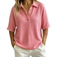 thumbnail image 1 of BODOAO Women's 2026 Short Sleeve V Neck Shirt, Collared Button Down Summer Tee Top, Business Casual Lightweight Blouse for Office Work, Travel and Daily Outfits Watermelon Red M, 1 of 4