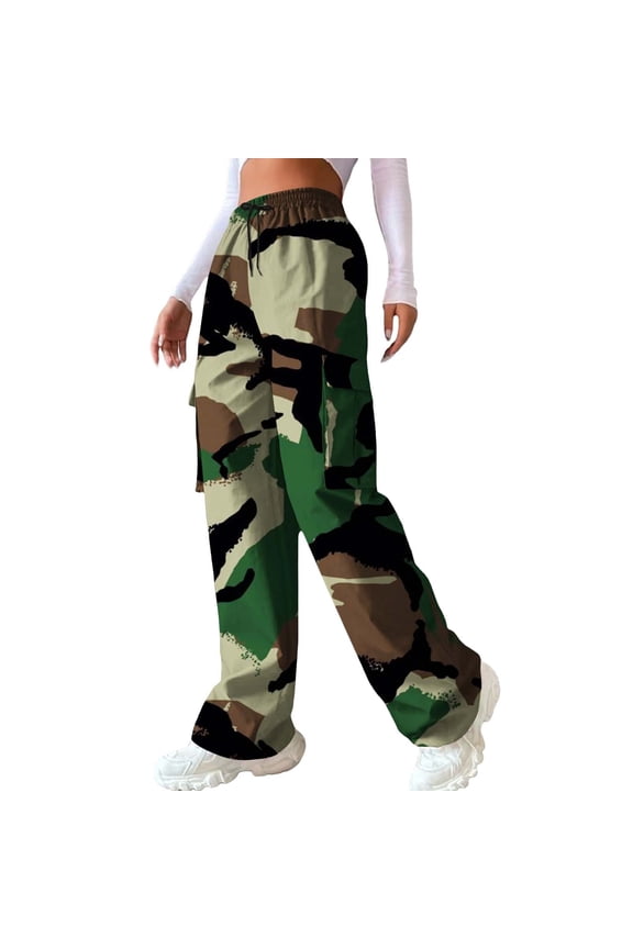 Women's Baggy Camo Cargo Pants High Waist Wide Leg Military Trouser Casual Multi Pocket Combat Work Sweatpants Camouflage Printed Long Trackpants Sweatpants JN M
