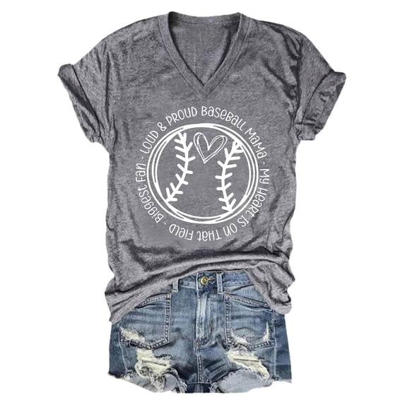 BODOAO Women's Baseball Mom Graphic T Shirt, Funny Game Day Baseball Tee Top, Casual Short Sleeve Ball Shirt for Sports, Tailgate, Summer and Daily Outfits Grey 2XL