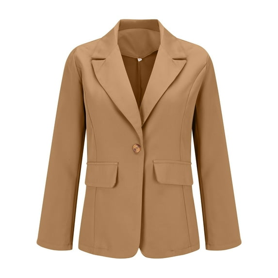 BODOAO Women's Blazer Business Casual Lightweight Suit - Long Sleeve Slim Fit Work Office Jacket with Pockets Womens Casual Front Long Sleeve Lapel Collar Work Business Jacket Khaki 3Xl