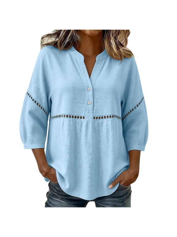 Women's Blouse Sleeveless Relaxed Fit Keyhole Neck Top with Ruffle Trim Shoulders and Side Button Detail, Summer Casual Pullover Shirt for Daily Wear Work and Weekend Outfits Light Blue S