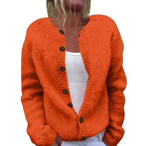 BODOAO Women's Button Down Cardigan Sweater Long Sleeve Chunky Cardigan Top Casual Knit Jacket Fall Winter Streetwear Autumn and Winter Warm Sweater Knitted Cardigan Sweater Coat Orange Xl