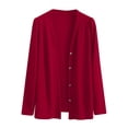 thumbnail image 1 of BODOAO Women's Button Down V Neck Long Sleeve Soft Knit Cardigan Sweater Women's Long Sleeve Ice Knit with Skirt V Neck Cardigan Wine S, 1 of 4