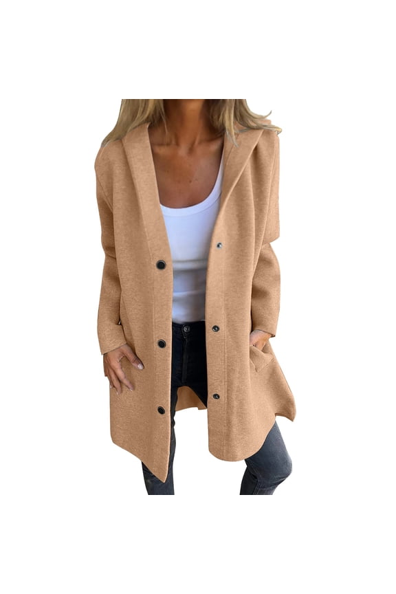 Women's Button Down Hoodie Cardigan Sweaters Single Breasted Jacket 2024 Coat Single Breasted Long Coats Trench Coat Long Sleeve Fall Fashion Open Front Knit 2025 Winter Outerwear Coats Brown S