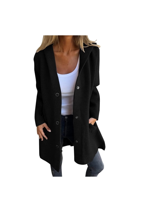 Women's Button Down Hoodie Cardigan Sweaters Single Breasted Jacket 2024 Coat Single Breasted Long Coats Trench Coat Long Sleeve Fall Fashion Open Front Knit 2025 Winter Outerwear Coats Black S