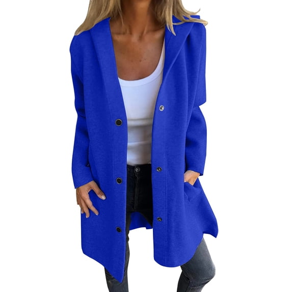 BODOAO Women's Button Down Hoodie Cardigan Sweaters Single Breasted Jacket Coat Long Coats Long Sleeve Fall Fashion Open Front Knit 2025 Winter Outerwear Coats Blue 3Xl