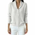 thumbnail image 1 of BODOAO Women's Cable Knit Sweater with Shawl Collar Long Sleeve Henley Pullover with 3 Button Neck Ribbed Cuffs and Hem Relaxed Cable Knit Sweater Top Women's Pullover White 3XL, 1 of 3
