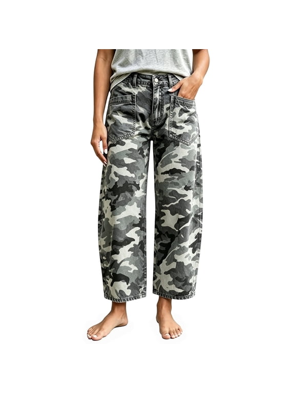 Women's Camouflage Wide Leg Jeans High Waisted Baggy Denim Pants Vintage Print Casual Y2K Streetwear Trousers with Utility Pockets Relaxed Fit Daily Outfit Camouflage1 L