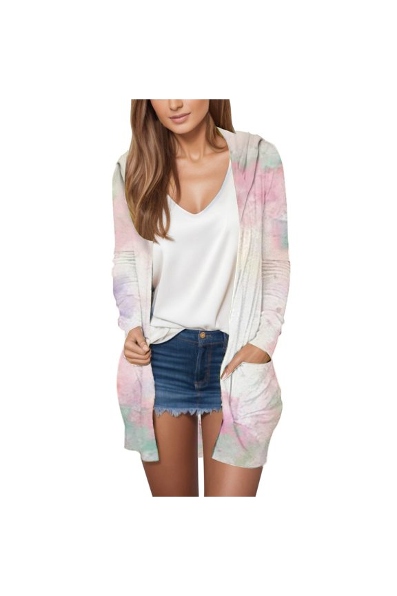 Women's Cardigans Open Front Casual Lightweight Long Sleeve Knit Classic Fall Fashion Cardigan with Pockets Autumn and Winter Gradient Thin Mid Length Cardigan Side Pocket Jacket White Xxl