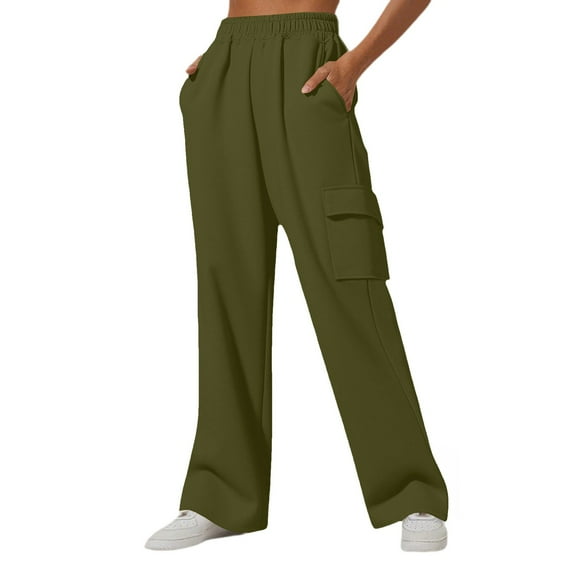 BODOAO Women's Cargo Sweatpants Baggy High Waisted Joggers Sweat Pants Athletic Pants Ladies' High Waisted Loose Sports and Casual Pants Green M