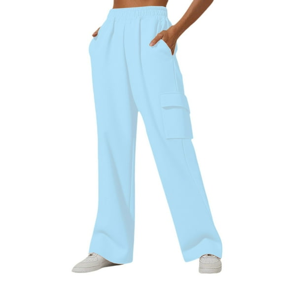 BODOAO Women's Cargo Sweatpants Baggy High Waisted Joggers Sweat Pants Athletic Pants Ladies' High Waisted Loose Sports and Casual Pants Light Blue S