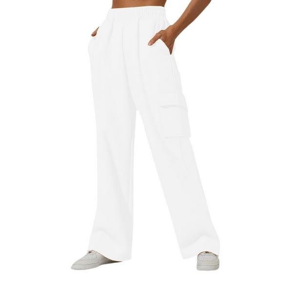 BODOAO Women's Cargo Sweatpants Baggy High Waisted Joggers Sweat Pants Athletic Pants Ladies' High Waisted Loose Sports and Casual Pants White 3Xl
