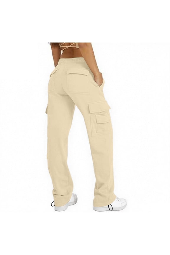 Women's Cargo Sweatpants with Pockets High Waist Wide Leg Hiking Pants Casual Baggy Athletic Joggers Winter Fall Cargo Sweatpants Baggy Fleece High Waisted Joggers Pants Athletic Pants Beige M