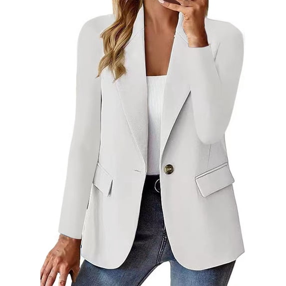 BODOAO Women's Casual Business Blazer Notched Lapel One Button Open Front Long Sleeve Blazers Office Work Suit Jackets Autumn and Winter Long Sleeved Solid Color Cardigan Small Suit Jacket White S