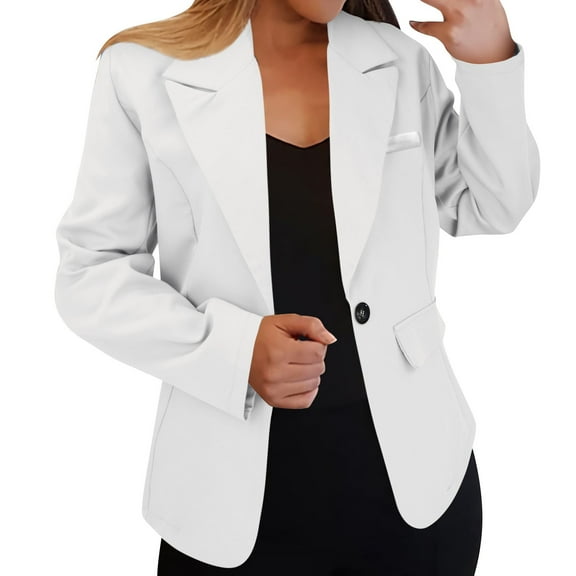 BODOAO Women's Casual Business Blazer Notched Lapel One Button Open Front Long Sleeve Blazers Office Work Suit Jackets Womens Casual Front Long Sleeve Lapel Collar Work Business Jacket White Xxl