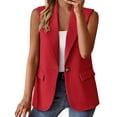thumbnail image 1 of BODOAO Women's Casual Business Blazer Vest Sleeveless Open Front Blazer Waistcoat with Pockets Women's Sleeveless Coat Solid Color Cardigan Suit Casual Lapel Cardigan Jacket with Pockets Red Xl, 1 of 3