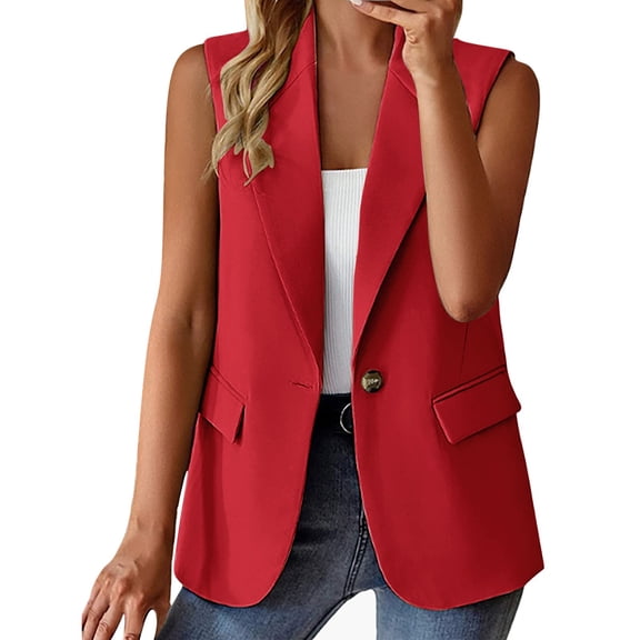 BODOAO Women's Casual Business Blazer Vest Sleeveless Open Front Blazer Waistcoat with Pockets Women's Sleeveless Coat Solid Color Cardigan Suit Casual Lapel Cardigan Jacket with Pockets Red S