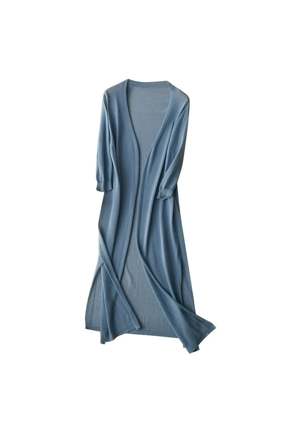 Women's Casual Long Open Front Drape Lightweight Duster Maxi Long Sleeve Cardigan Ladies' Solid Linen Ice Cotton and Linen Knit Cardigan Midi Blue 3Xl