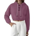 thumbnail image 1 of BODOAO Women's Casual Long Sleeve Crop Top Hoodies Oversized Solid Color Sweatshirts Pullover Lapel Loose Casual Hoodie Short Sweatshirts Sweatshirt with Drawsting Basic Cropped Tops Hot Pink Xl, 1 of 5