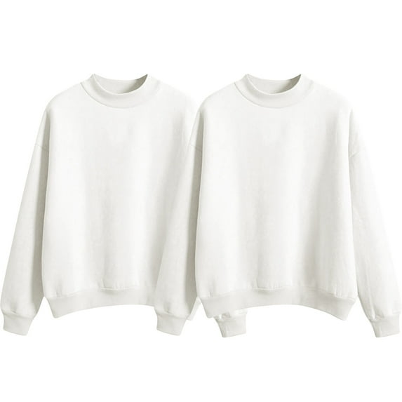 BODOAO Women's Casual Long Sleeve Sweatshirt Tops Mock Turtleneck Lightweight Tunic Fall Pullover Solid Color Fleece Lined Hoodie Loose Thick Baseball Jacket High Collar Autumn Winter White 2Pc Xxl