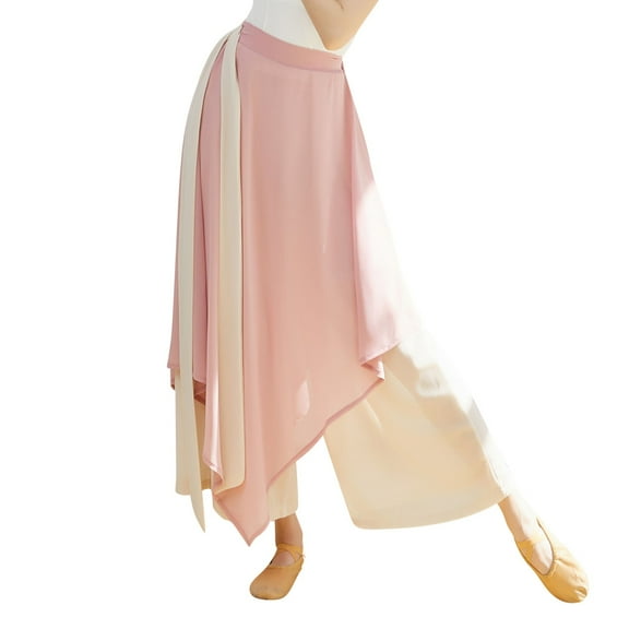 BODOAO Women's Casual Pants Classical Dance Trousers Gymnastics Wide Leg Pants Casual Chiffon Pants Colour Blocking Dance Wide Legged Long Pants Practice Exercises Dance Training Pants