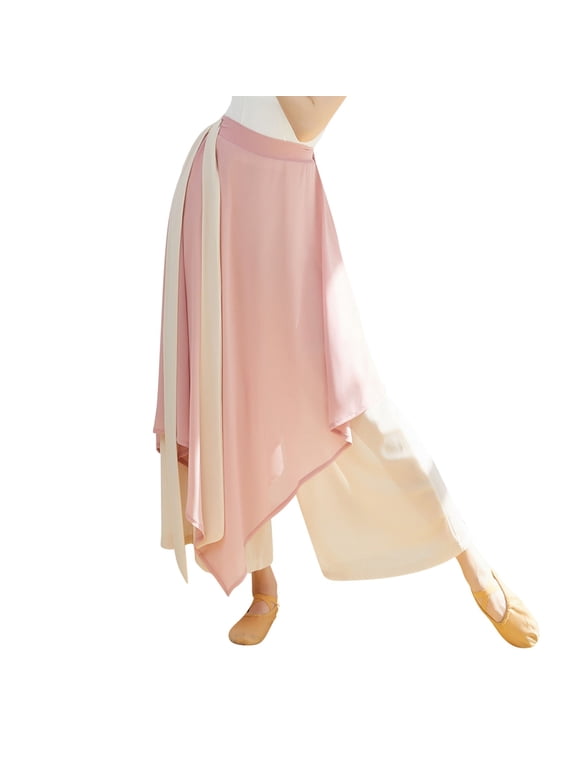 Women's Casual Pants Classical Dance Trousers Gymnastics Wide Leg Pants Casual Chiffon Pants Colour Blocking Dance Wide Legged Long Pants Practice Exercises Dance Training Pants