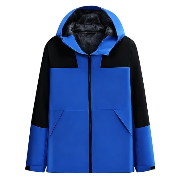 BODOAO Women's Color Block Zip Up Long Sleeve Tops, Lightweight Hooded Jackets for Women, Casual Windbreaker Coats for Outdoor Hiking, Travel, and Fall Blue 4XL