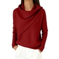 thumbnail image 1 of BODOAO Women's Cowl Neck Sweater Long Sleeve Knit Pullover Draped Asymmetrical Collar Oversized Loose Fit Soft Warm Casual Fall Winter Fashion Top Fashion Clothing Wine XL, 1 of 4