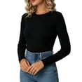 thumbnail image 1 of BODOAO Women's Crewneck Sweater Long Sleeve Ribbed Knit Pullover Fitted Lightweight Soft Warm Cozy Casual Fall Winter Tunic Top for Women Fashion Everyday Wear Black L, 1 of 4