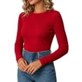 thumbnail image 1 of BODOAO Women's Crewneck Sweater Long Sleeve Ribbed Knit Pullover Fitted Lightweight Soft Warm Cozy Casual Fall Winter Tunic Top for Women Fashion Everyday Wear Red S, 1 of 4